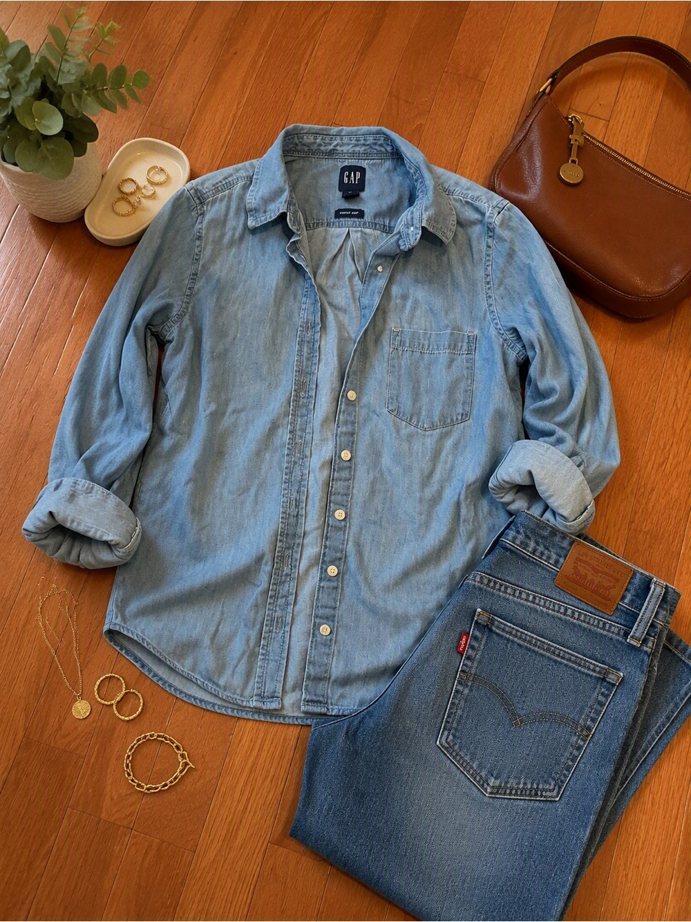 GAP Women's Light Blue Denim Shirt - Chambray Blue
